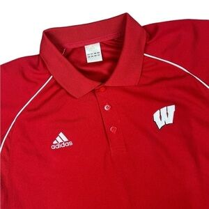 Adidas Wisconsin Badgers Polo Shirt Mens Size Large Climacool 3 Stripes‎ Red